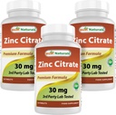 Bästa Naturals Zink 30mg Supplements (som Zink Citrate) - zink Vitaminer för vuxna Immune Support - 120 tabletter (120 greve 3)