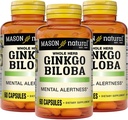 MASON NATURAL Ginkgo Biloba, 3 měsíční dodávka, pomáhá zlepšit duševní bdělost a podporu optimální funkce mozku, 60 Kapsle (3 balení)