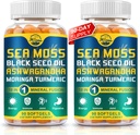 自然活的有机海 Moss软胶 黑籽油 Ashwagandha, Bladderwrack, Ginger, Burdock Root, Manuka Honey, Cinnamon for Imune System, Skin, Energy, 90 Softgels, 2 Pack (英语).