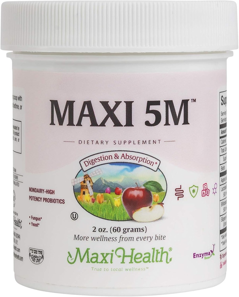 Probiotic Powder – Acidophilus & Bifidobacterium z jabolkom pektin, Slippery Elm Bark & Biotin – Prebavna in Imunska podpora, Gut Health, Hair Skin & Nails, Otroci in odrasli – Košir, 2 oz (60 Serving)