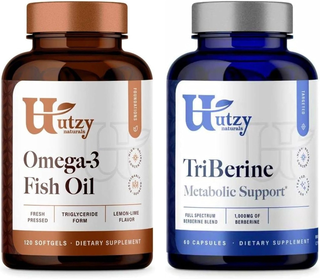 Utzy Naturals 오메가 3 물고기 오일 60 Softgels 레몬 - 레몬 맛과 TriBerine