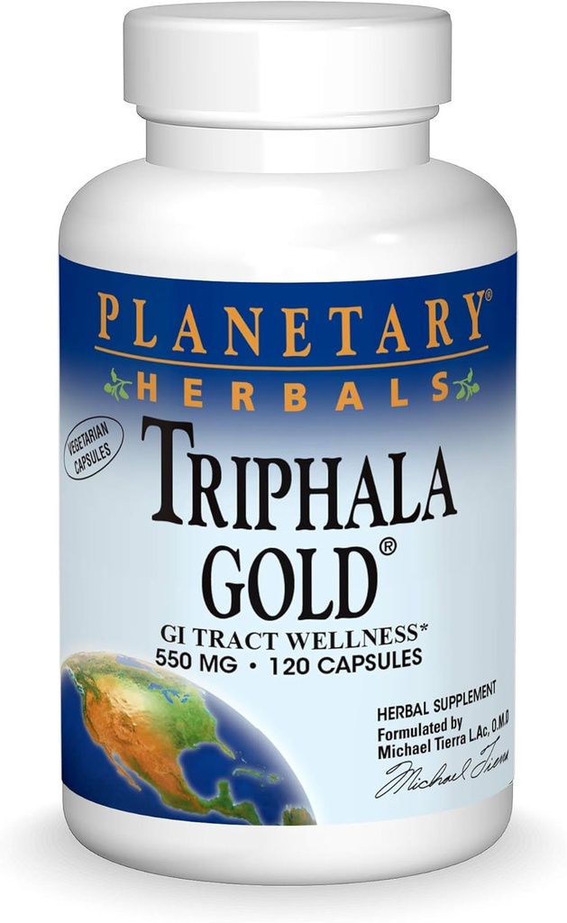 Planetary Herbals Triphala Zelts 550mg Tīrītājs un tonifikators Extra Strength Ayurvedic - 120 Veggi Caps