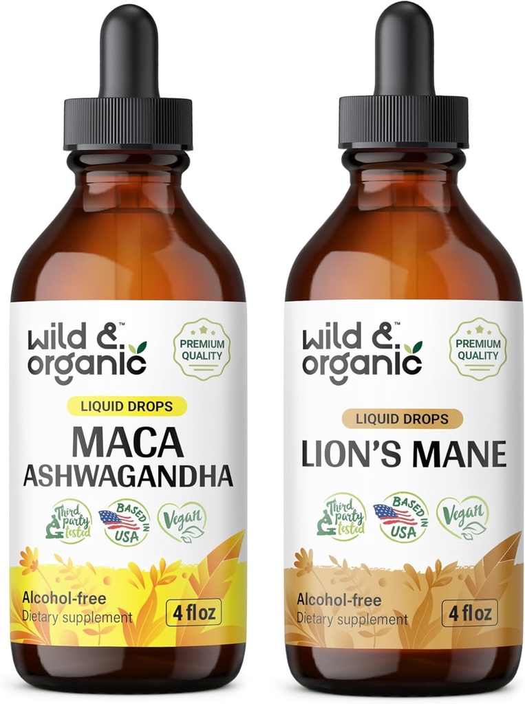 Wild " Organic Maca Ashwagandha Tincture 4 fl oz ' Lion's Mane Tincture 4 fl oz