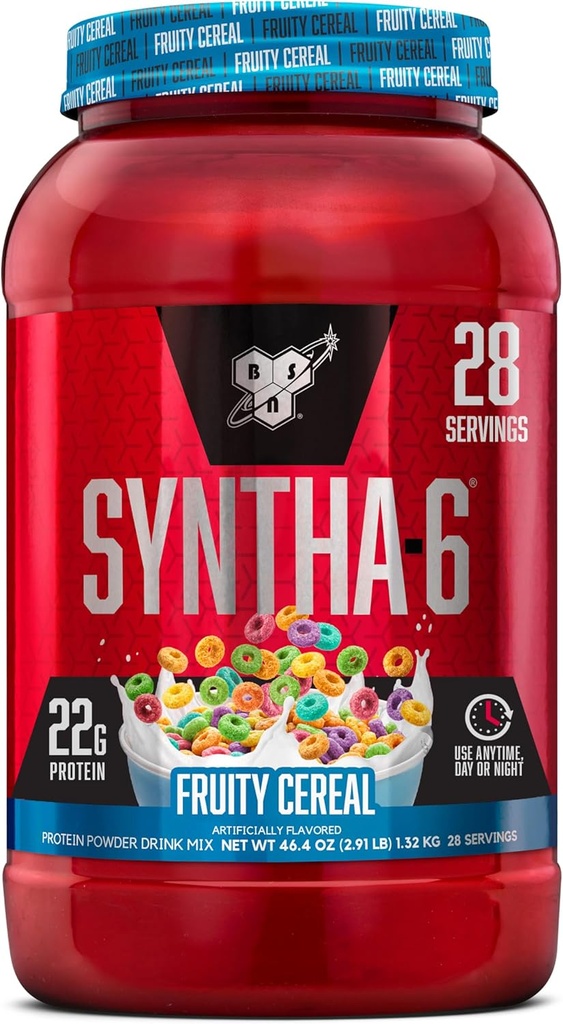 BSN SYNTHA-6 Premium Protein Pulver mit 6g Faser, Whey Protein, Micellar Casein, Milk Protein Isolate Blend, 5g Fett, fruchtig Getreide, 28 Servierungen (Packaging May Vary)