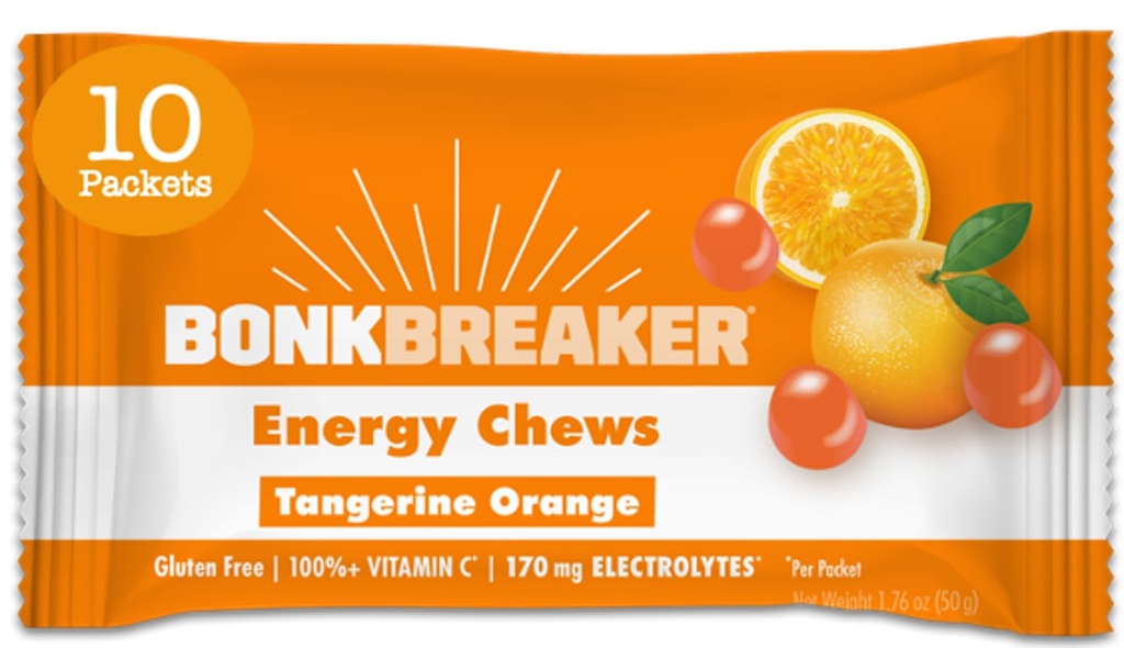 Bonk Breaker Energy Chews, Dairy-Free, Gluten-Free 재료를 사용하여 빠른 에너지 및 초점, 10 Packets, Tangerine Orange의 1 박스 제공