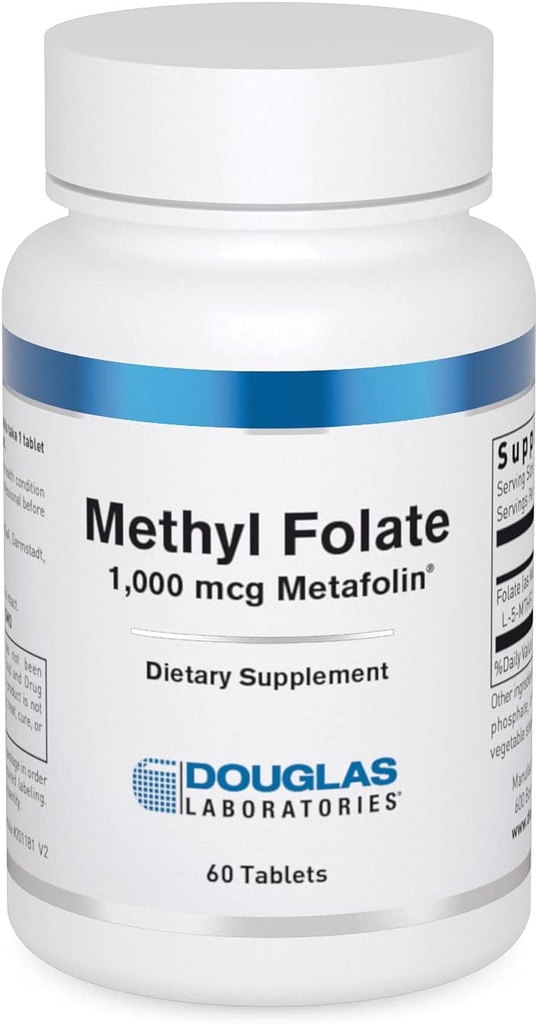Douglas Laboratories Methyl Folate L-5-MTHF - 1,000 mcg Metafolin - Vitamina B Folate - Apoya Homocysteine Metabolism & Fetal Development* - Non-GMO - 60 Tablets