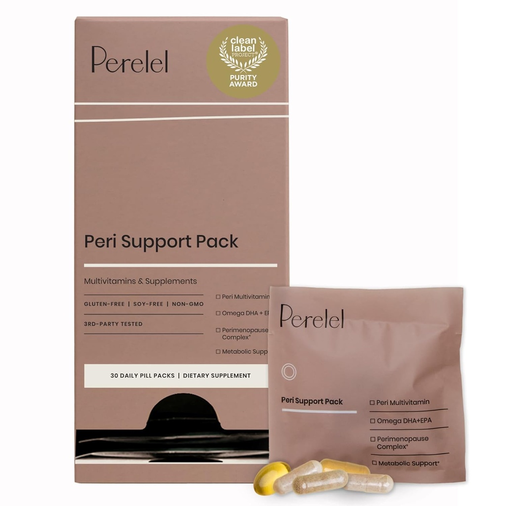 Perelel Peri Support Pack, Perimenopause Vitamine für Damen, für Damen Ernährungsunterstützung & Gesamt Wellness, Soy & Gluten Free, Non GMO, 30 Daily Pill Packs