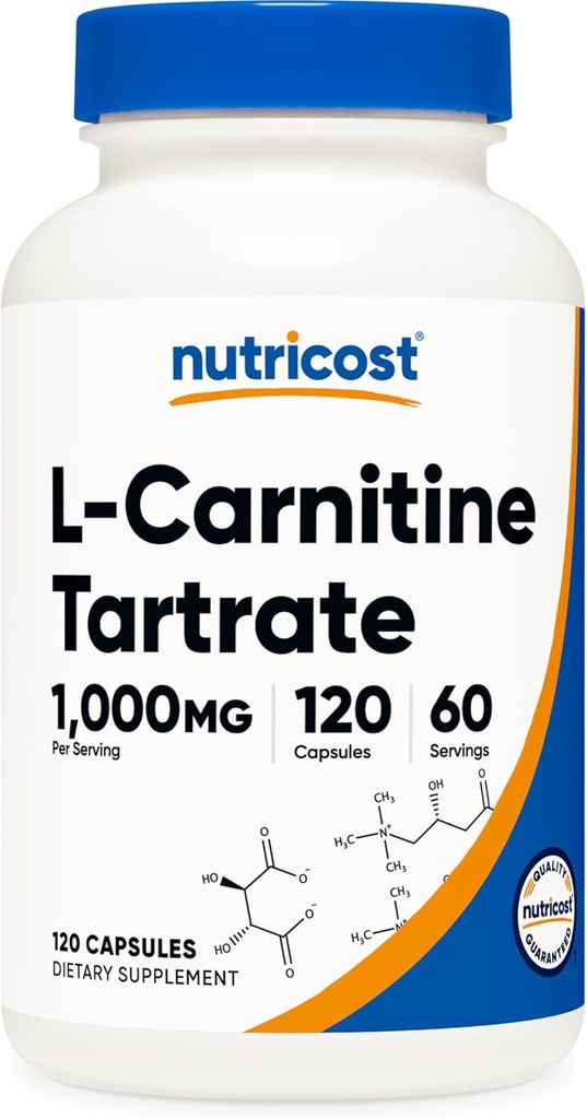 חומרים מזינים L-Carnitine Tartrate 1000 מ"ג, 120 קפסולות - 500 מ"ג פר קפסולה (60 משרתים)