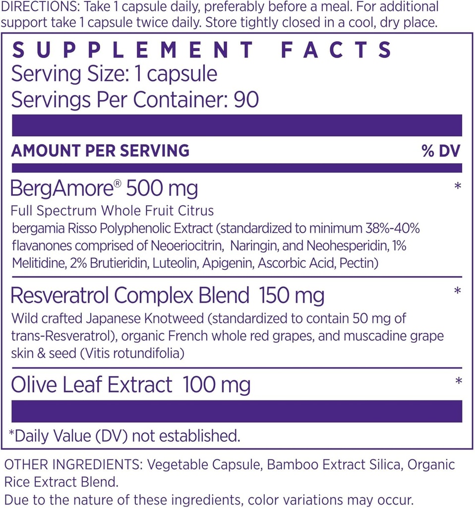 NAOMI Italian Citrus Bergamot 500 mg + Resveratrol, Ödülü-Winning Cardiologist Dvlpd, Supports Normal Cholesterol & Health Cellular Function, 7 Key Polyols, Resveratrol & Olive Leaf, 90-Day Supply