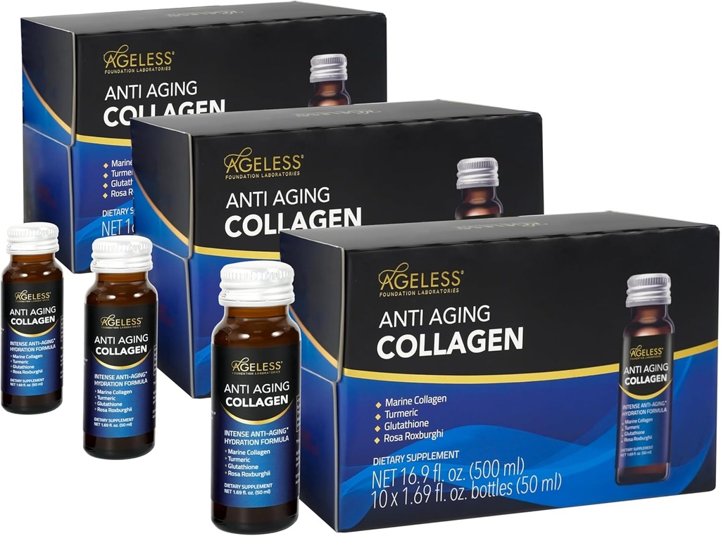 Collagen líquido ultra anti-envellecemento para homes e mulleres, colágeno mariño, Turmeric, Glutathione e Rosa Roxburghii, Multi Vitaminas, Skincare, Hydrating & Revitalizing Formula - 50 ml (30 conta)