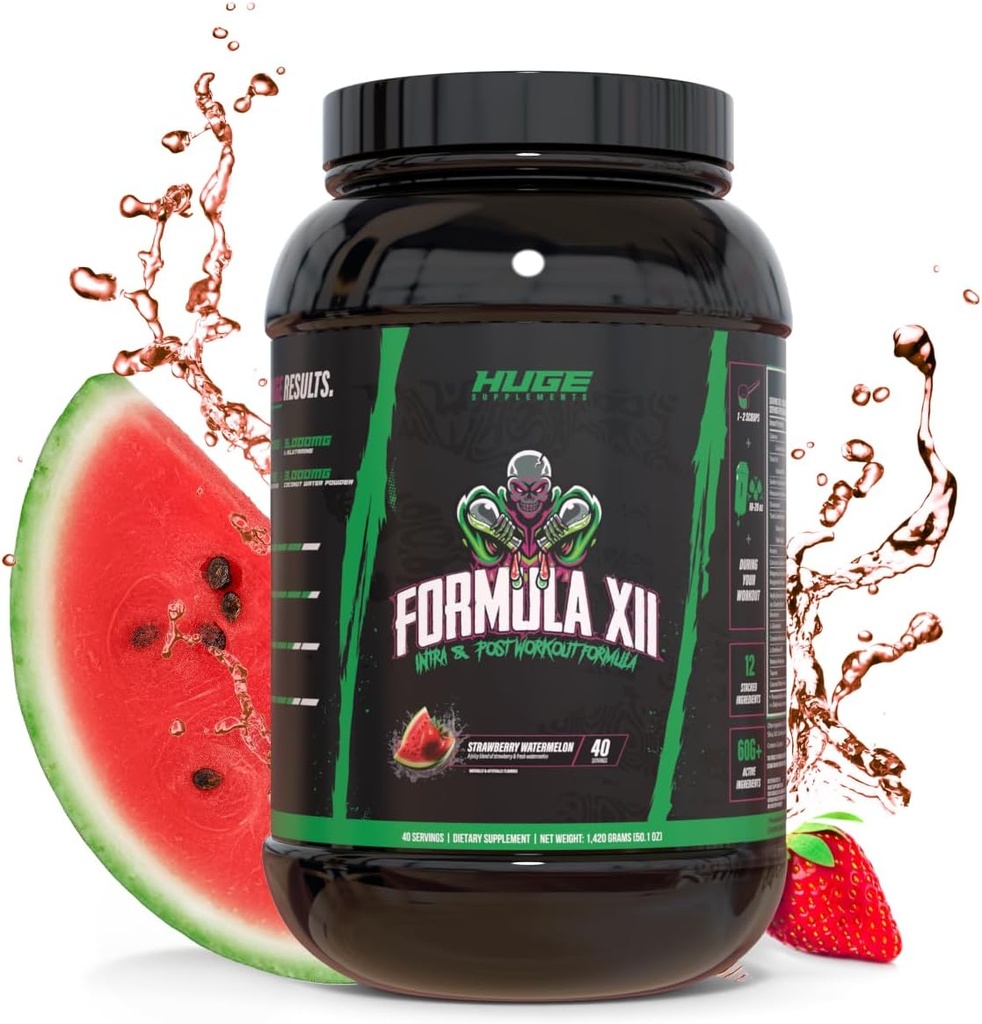 Formula XII Intra Wordout Carbs & Post Wordout recovery v prahu, hitro Absorbirana, Boost vadbe zmogljivosti, moč, vzdržljivost in hidracija, 12 Znanstveno podprte sestavine (Storwberry Watermelon)