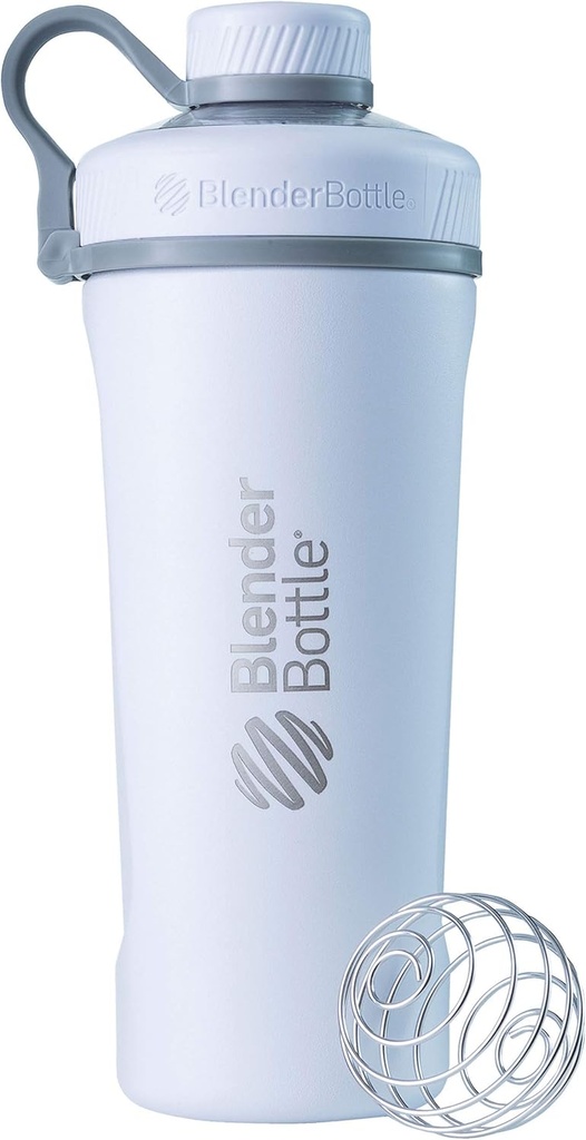 BlenderBottle Radian 셰이커 컵은 철사 Whisk, 26 Ounce, 광택이 없는 백색을 가진 스테인리스 물병을 격리했습니다