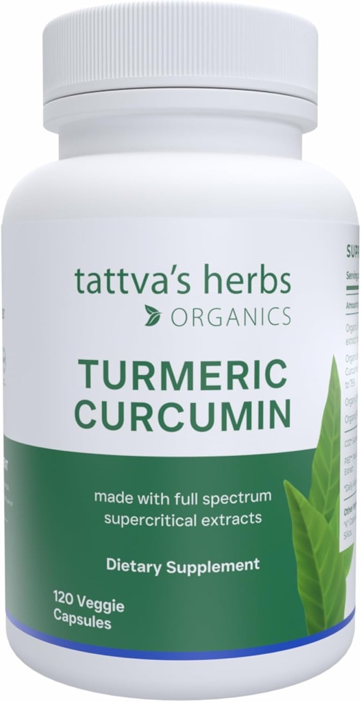 Tattva Kräuter Kurkumin 500 mg, Kräuterergänzung für Antioxidans Unterstützung, Kurkumin mit schwarzem Pfeffer für Fortgeschrittene Absorption, 1 Packung, 120 Veggie Kapseln
