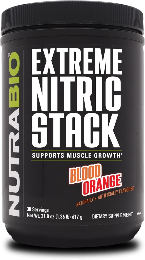 NutraBio Extreme Nitric Stack, Nitric Oxide e Cell Volumizing Formula 30 Servings (Blood Orange)