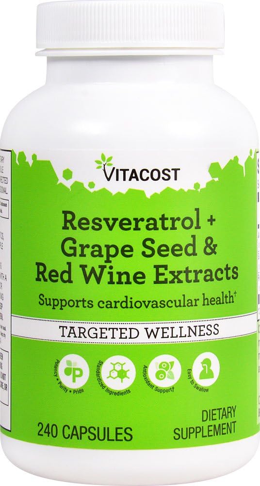 Vitacost Resveratrol + Trauben Seed & Rotwein Extrakte -- 240 Kapseln