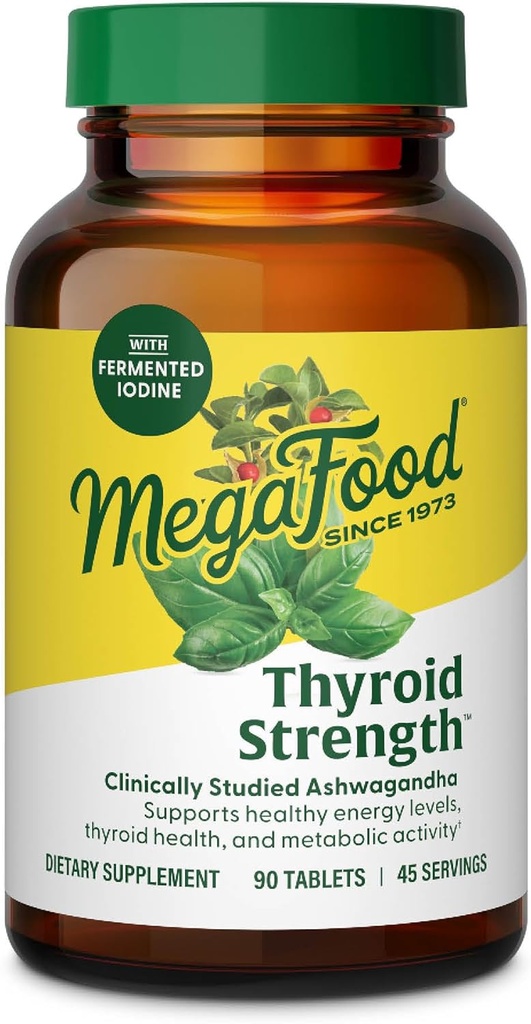 MegaFood Thyroid Strength - Mineral Suplemen Thyroid Dukungan untuk Perempuan dengan Ashwagandha, Zinc, Selenium, Kopper, Iodin & L-Tyrosine - 90 Tab (45 Pelayan)