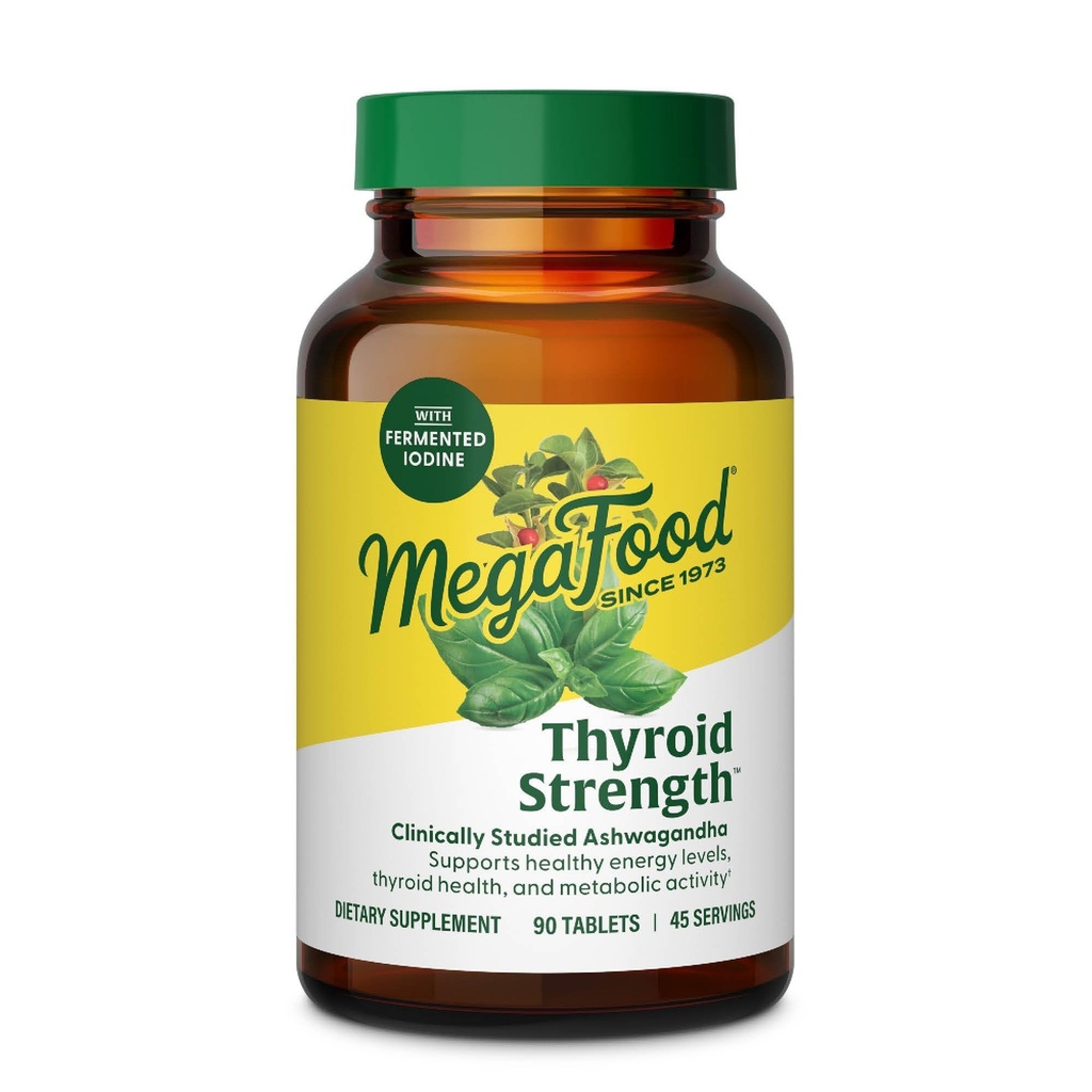 MegaFood Thyroid Strength - Mineral Supplement- Thyroid Support for Women with Ashwagandha, Zinc, Selenium, Copper, Iodine & L-Tyrosine - 90 Tabs (45 Servings)