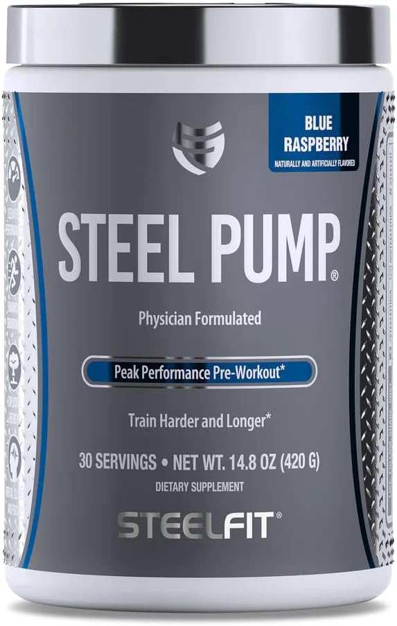 SteelFit stålpumpe  Advanced Avansert pre trening pulver & nitric oksid Supplement | Blå bringebær, 30 serveringer | for muskelbygging og gjenoppretting | laget med Peak ATP, Ashwagandha, & Electrolytes