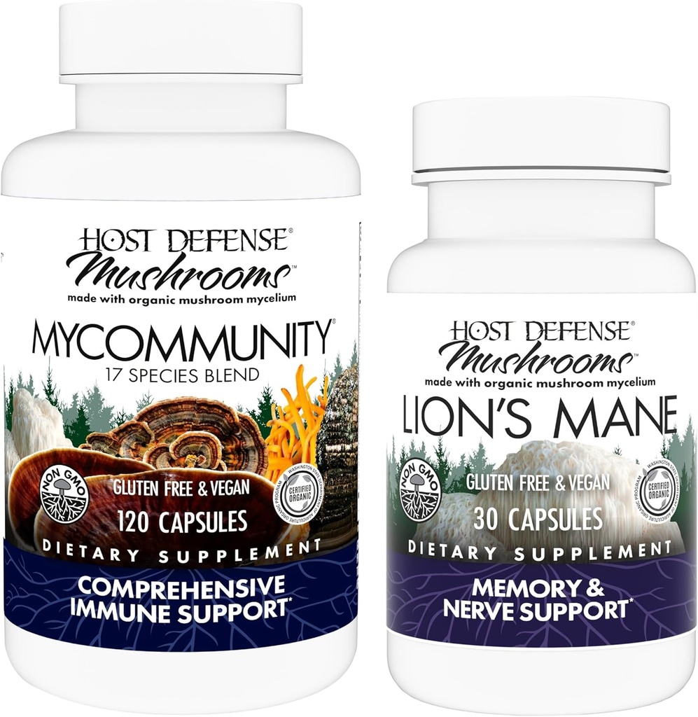 Host December My Community Capsules 120 Count and Lion's Mane Capsules, 30 เคานต์ - รองรับสุขภาพ 17 ชนิด mochroom Bleed - สนับสนุนสุขภาพสมอง, ความจําและสมาธิ*