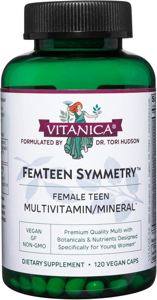 Vitanica Femeteen Symmeat, vitamina per a Tenas Daily Multivitamin, Vegan, 120 Capsules
