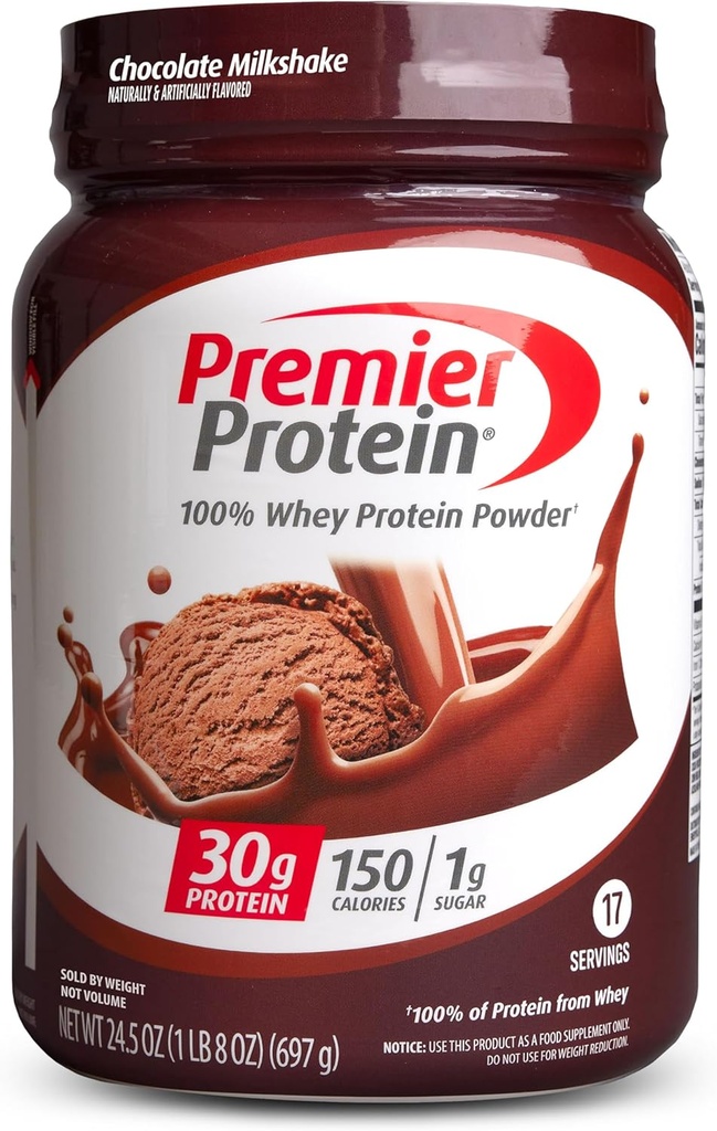 Premier Proteïnepoeder, Chocolade Milkshake, 30g Proteïne, 1g Suiker, 100% Wei Proteïne, Keto Vriendelijk, Geen Soja, Glutenvrij, 24,5 oz (17 Serven)