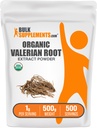 BulkSupplements.com Organic Valerian Extract Powder - Sourced from Valerian Root, Herbal Supplement - Gluten Free, 1g per Serving, 500g (1.1 lbs) (Pack of 1)