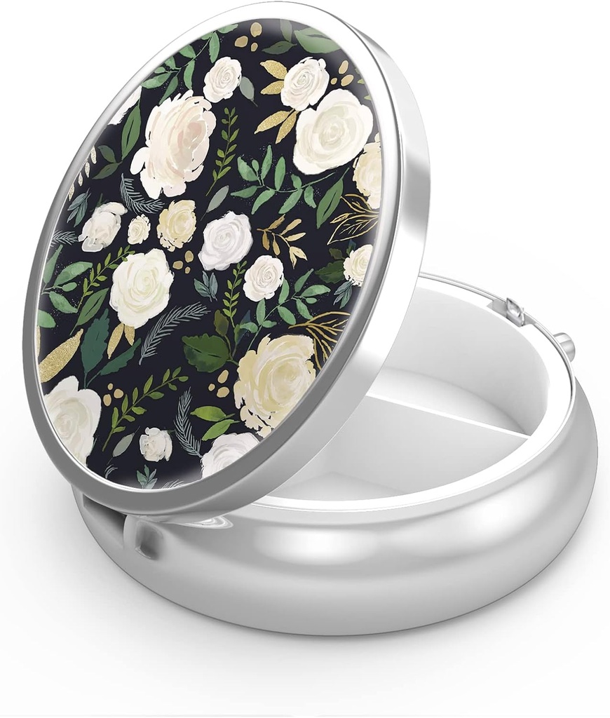 Pill Box 3 Compartment Small Pill Case, Portátil para Pocket ou Purse Pill Organizador pílula Container para manter vitaminas, medicamentos, aceite de peixe e suplementos (Flores Elegantes)