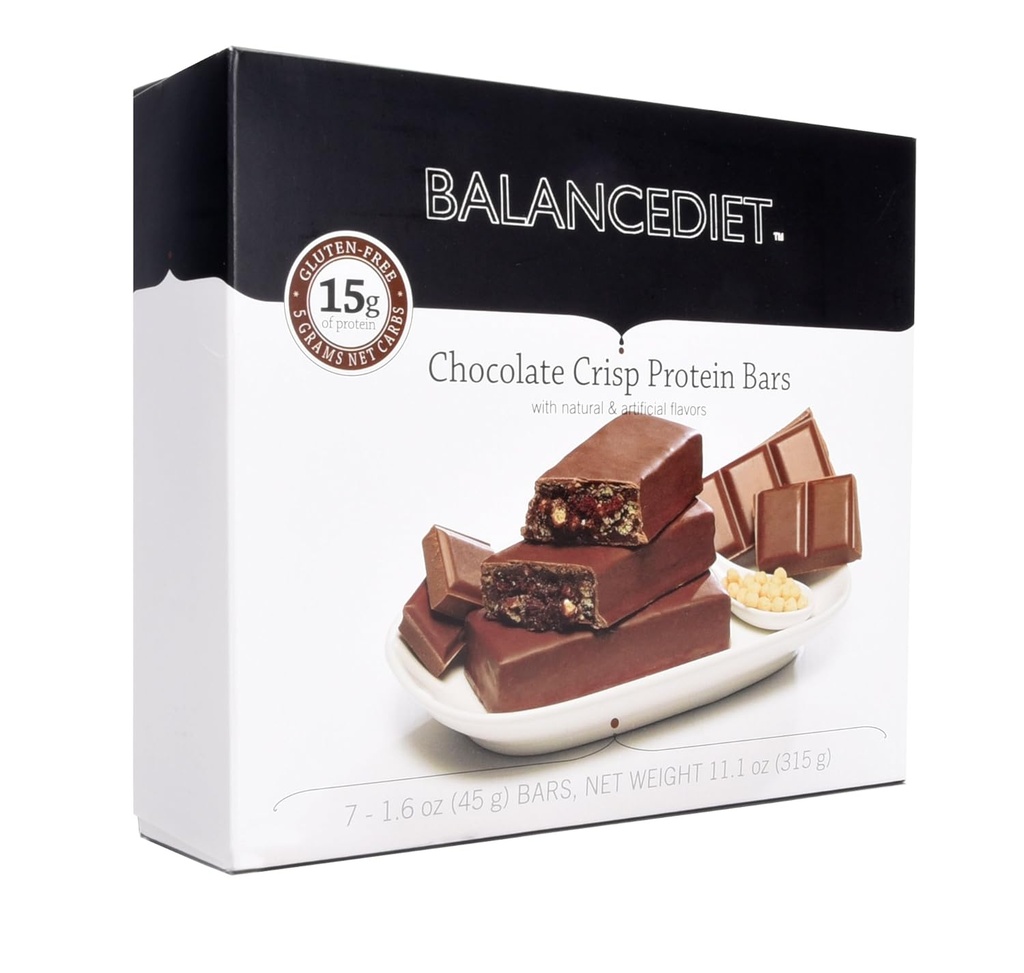 BalanceDietTM | חלבון Bar | 15 גרם חלבון | Low Carb | 7 Bar Box (Chocolate Crisp)