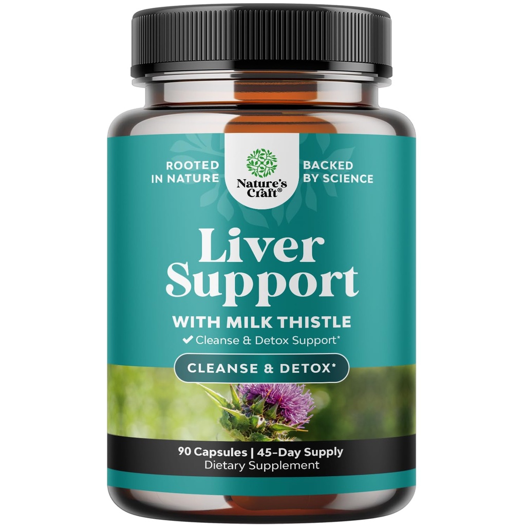 Natures Craft Liver Cleanse Detox & Repair - Herbal Liver Support Milk Thistle Supplement - Silymarin Milk Thistle Supplements with Dandelion Root, Choline, Beetroot & Artichoke Extract - 90 Count