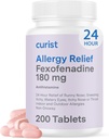 Curist Fexofenadine Hydrochloride 180mg (200 compresse) Non Drowsy Allergy Medication - 24 Ore Allergy Relief per Runny Nose, Itchy Eyes, & Throat - Allergy Relief Tablets (200 Count)