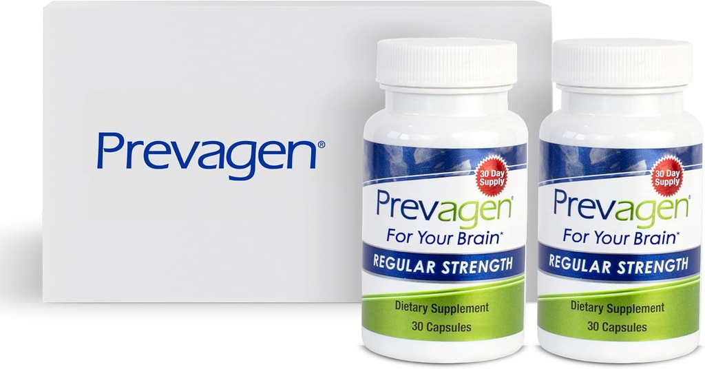 Prevagen 10mg, 2 Flaschen von 30 Kapseln, Regular Strength 30 Ct mit attraktiver und stapelbarer Prevagen-Speicherbox