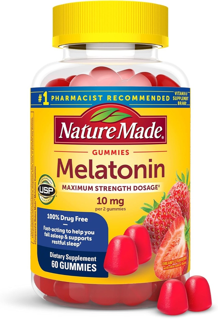 Nature Made Melatonin 10mg haqqında Gummies, Maksimum Güc Dosage, 100% Yetişkin, 60 Melatonin Gummies, 30 Day Supply
