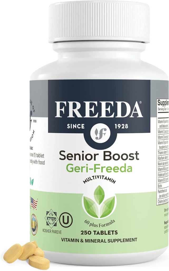 Freeda Senior Multivitamin - Kosher vitaminer for menn og kvinner 60 og over - En daglig belagt tablett - Kvinners & menns vitaminer Multivitamin 60 Plus - vitaminer for kvinner over 60 Plus eldre (250 greve)