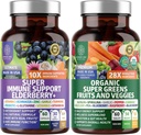 N1N Premium Organic Super Fruits & Veggies + Supporto Immune [38 Ingredienti Potenti], Integratore Naturale Super Greens con Alfalfa, Vitamine & Minerali, Zinco, Turco e Probiotico, 120 Caps