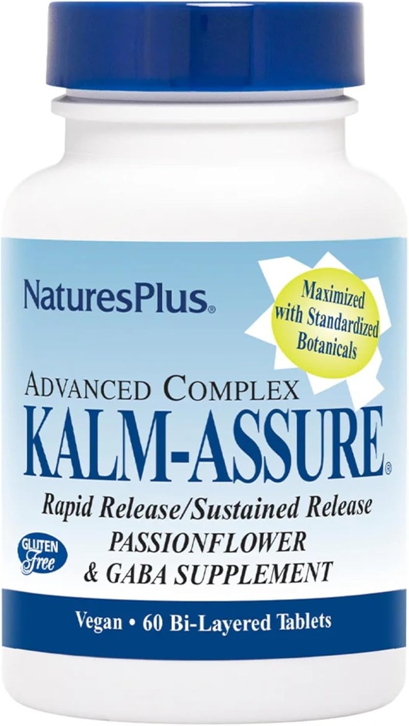 Natural Plus Kalm-Assure - 60 Bi- Layered Tablets - Palaiko atsipalaidavimą su Passionflower, GABA, ramunėlių ir magnio - Gluten Free & Vegan - 60 Paslaugos
