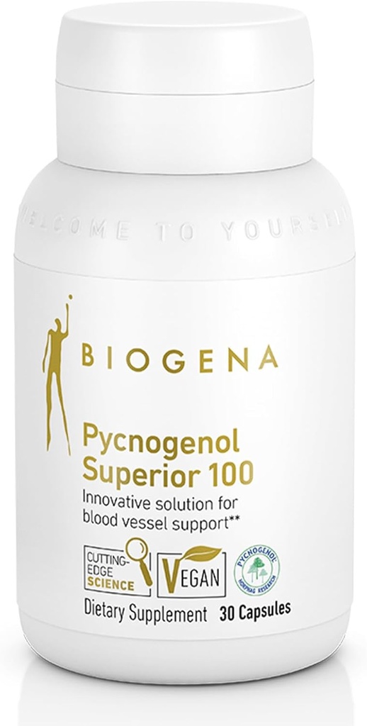 Biogena Pycnogenol 100 mg Gold Premium Frantziako Itsas Pine Bark Extract (Pinus Pinaster) odol zirkulazioari laguntzeko