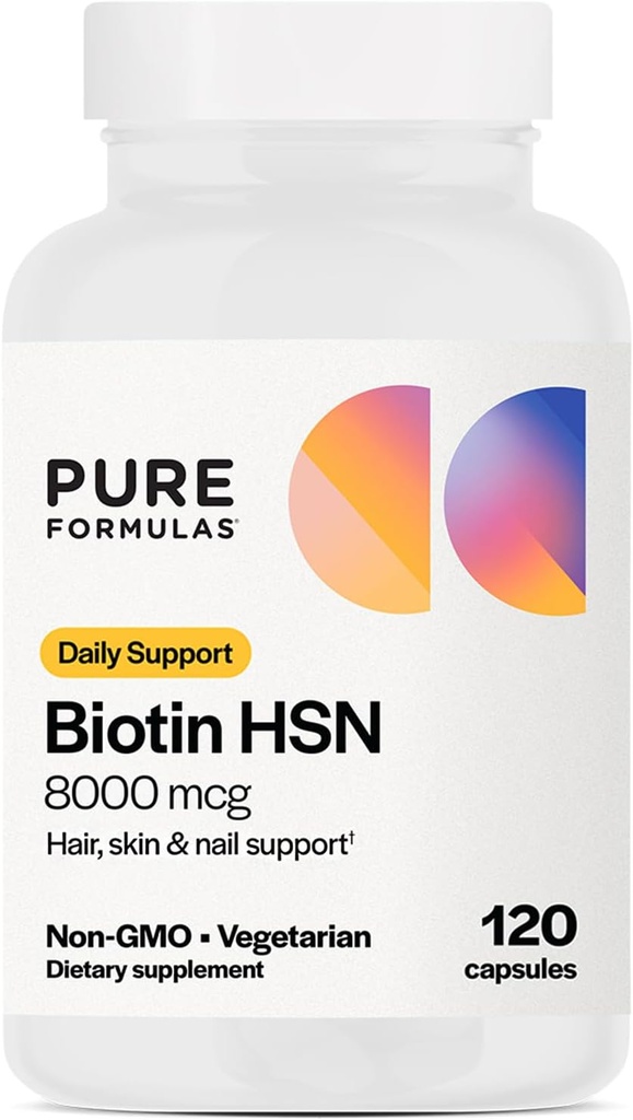 PureFormulas Biotin 8000 mcg Hair Skin Nails Biotin Suplemento Biotina, Biotin Hair Growth Vitaminas B7 Suplemento para Mulheres e Homens 120 Cápsulas