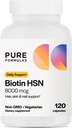 PureFormulas Biotin 8000 mcg Peau Nails Supplément Biotin Biotina, Biotin Vitamines de croissance capillaire B7 Supplément pour les femmes et les hommes 120 Capsules