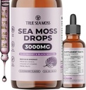 TrueSeaMoss Irish Sea Moss cae 5X máis forte que Sea Moss Gel Minerais esenciais - con Black Elderberry, Burdock Root & Black Cumin - 2 Fl Oz (60ml) - Elderberry Flavor