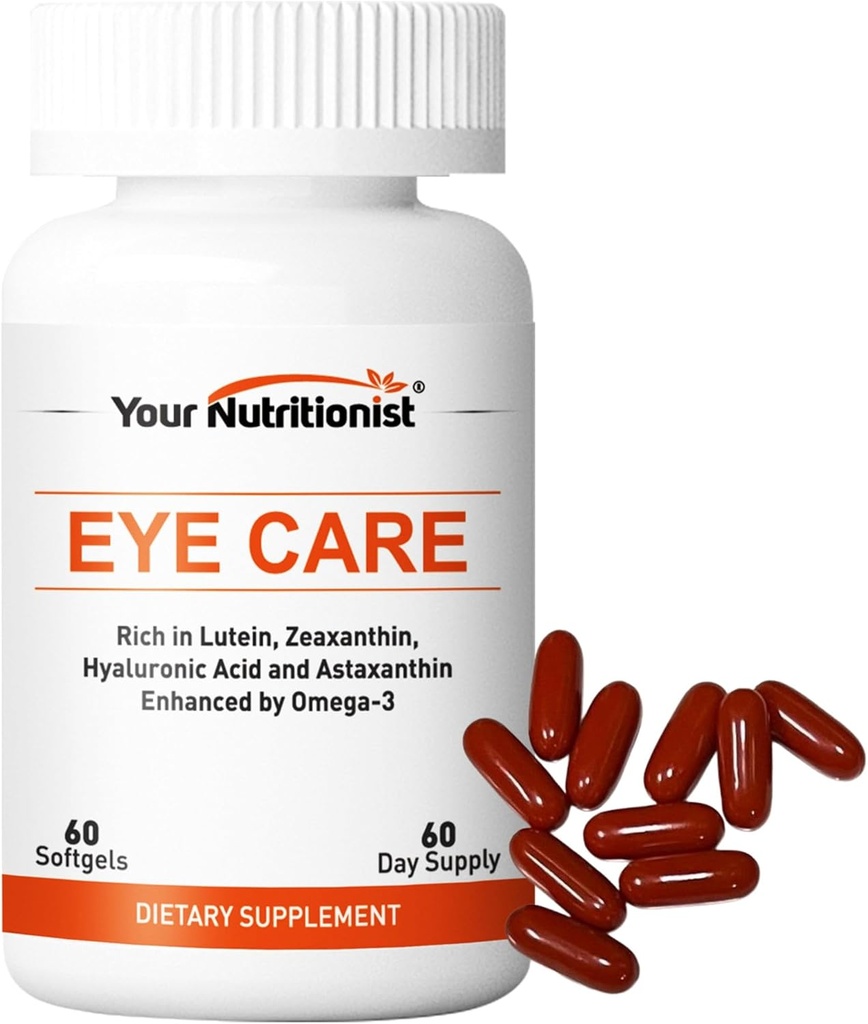 Eye Care Softgels, Lutein, Zeaxanthin, Astaxantin, Hyaluronic Acid, Omega 3 (EPA, DHA), Zinc, Copper, Vitamin C ' E, 60 counts - 60 Day Supply