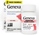 Genxa Uşaqların Clean Pain & Fever Acetaminophen Chewables, Dye Free, 0% Sükan əlavə, Uşaqlar üçün səviyyəli Grape Flavor, Tablet başına 80 mg, 48ct (2 Paket)