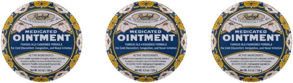 Rawleigh Medical Tepalas: 4.5 oz Blue Tin, Topical Krūtinės Rub šalčiui, Nasal Congestion, Mažas Aches ir Skausmas, su kamparas, Menthol & Eucalyptus, Netrintas Formulė - pakuotė 3