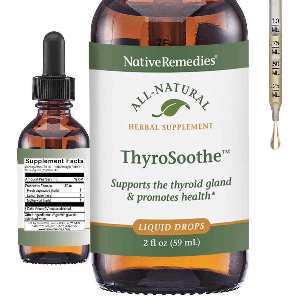Native Remedies ThyroSoothe - All Natural Herbal Supplement Soothes The Thyroid Gland - Supports Systemic Balance in The Endocrine System and Thyroid Gland - 59 mL