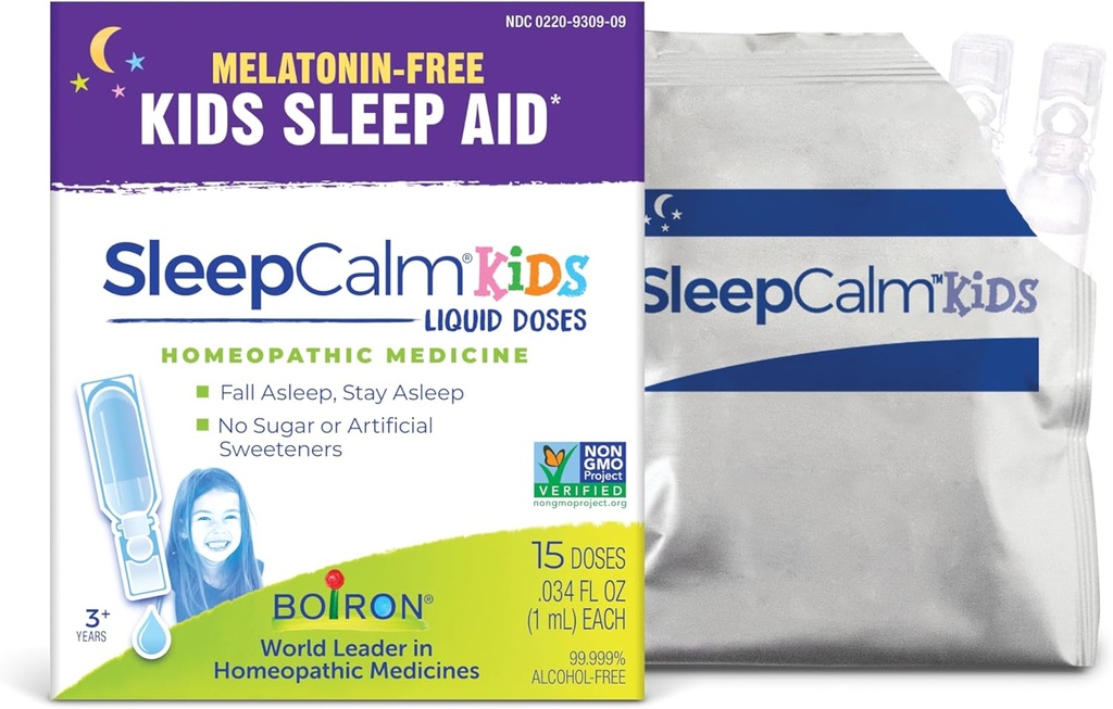 Boiron SleepCalm Kids Liquid Doses Sleep Aid for Deep, Relaxing, Restful Nighttime Sleep - Melatonin-Free and Non Habit-Forming - 15 Count