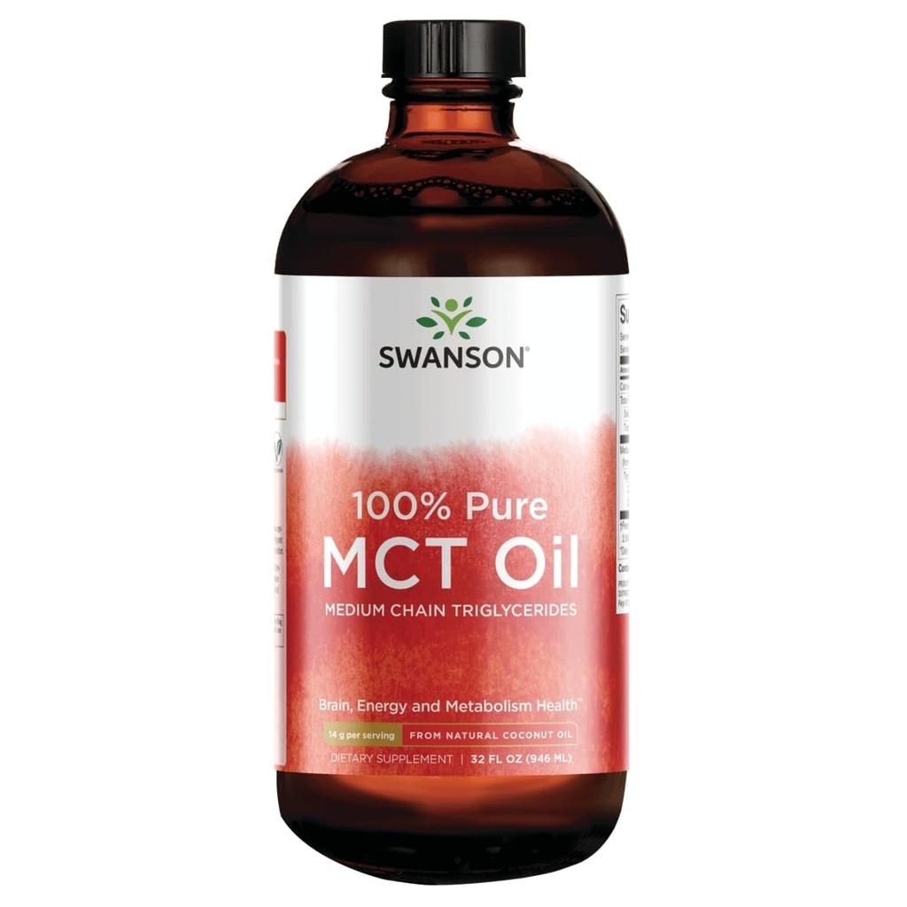 Swanson 100% Pure MCT Oil, 32 fl oz (946 ml) Liquid | Supports Healthy Brain Function and Cognitive Health, Source of Ketone-Producing Medium-Chain Triglycerides, Non-GMO