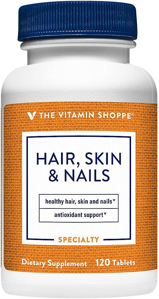 The Vitamin Shoppe Hair, Skin and Nails, with 400MCG of Biotin, Support for Healthy Vibrant Hair, Healthy Skin & Strong Nails (120 Tablets)