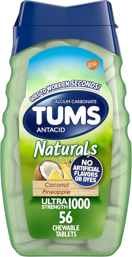 TUMS Naturals Ultra Chews for Heartburn Relief, Coconut Ananas - 56 Count