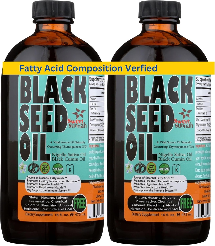 180 Gün Premium 2 Pack 16-Ounce Türk Black Seed Oil - 3X Thymoquinone Optimal - Cold-Pressed, Antioksidlərin Natural Source - Sweet Sunnah