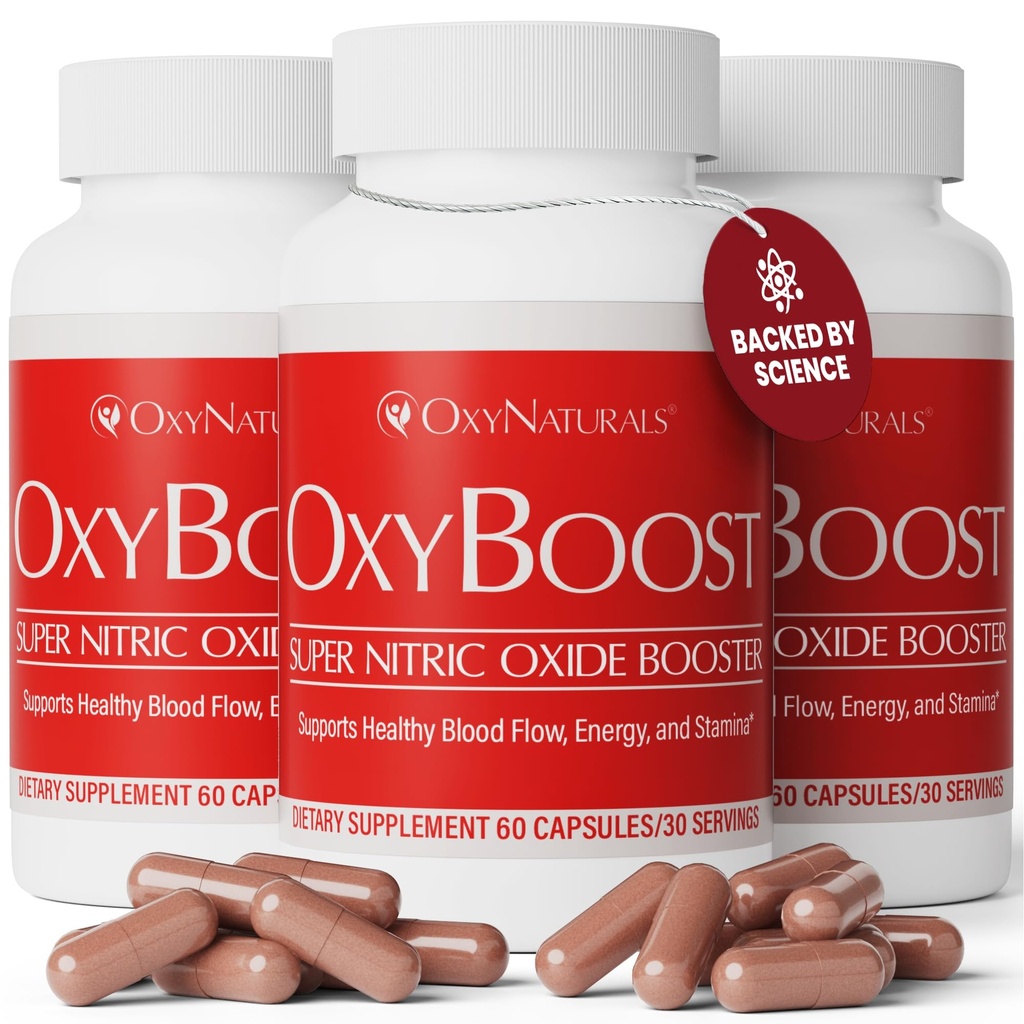 OxyBoost Nitric Oxide Supplement for Men & Women - Supports Circulation, Heart Health, Energy, Mental Clarity & Blood Flow - Natural Formula with Vinitrox - 180 Capsules (Pack of 3)