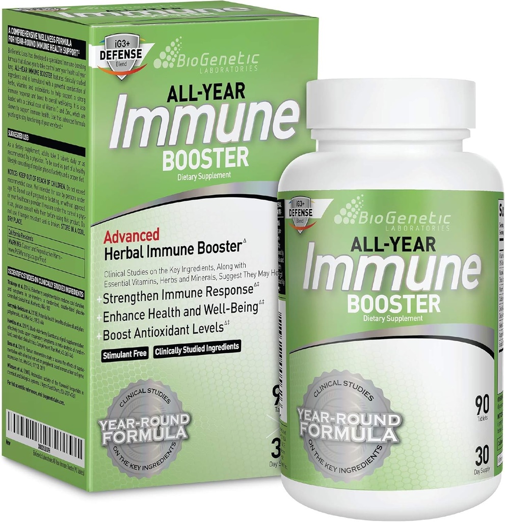 BioGenetic Laboratories Immune Booster z Elderberry, Witamina C, Witamina A, Witamina D i Cynk - Multi- System immunologiczny obrony i Herbal Immune Support - Year- Okrągłe Potenne Wsparcie (90 Kapsułki)